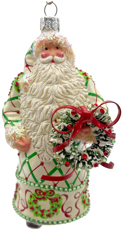 Patricia Breen Stately Santa Wreathed Jeweled Plaid Christmas Ornament 32300