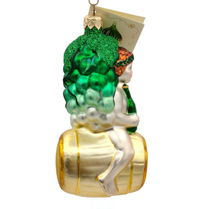 Patricia Breen A Jug of Wine and Thee Grapes Gold Barrel Christmas Ornament 98244