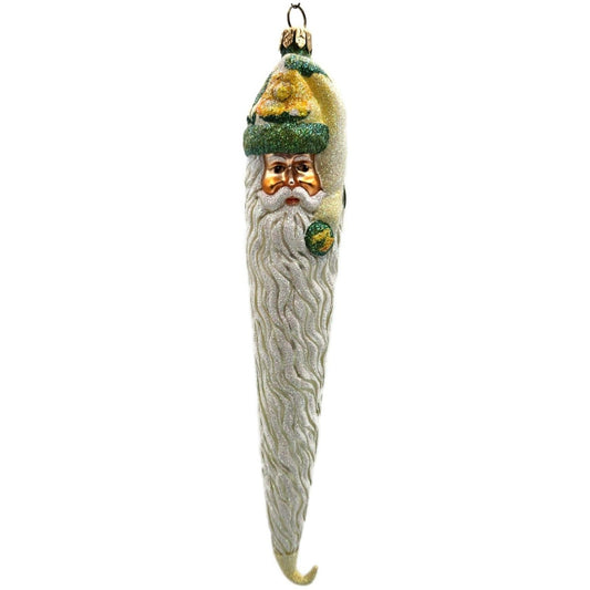 Patricia Breen Bowman Santa Head Yellow Roses Green Trim Christmas Ornament 21980