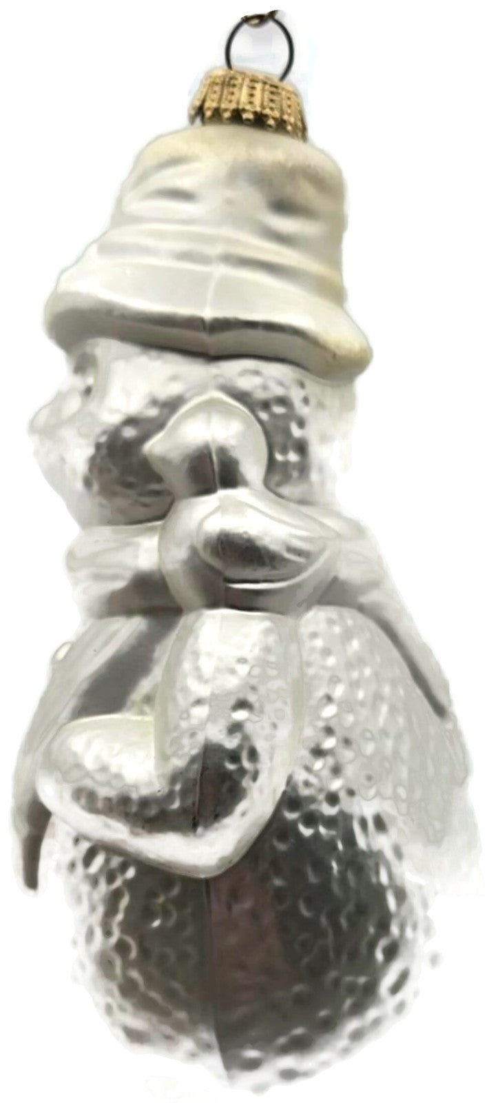 Silver Snowman With Broom Figural Glass Christmas Ornament 6.253