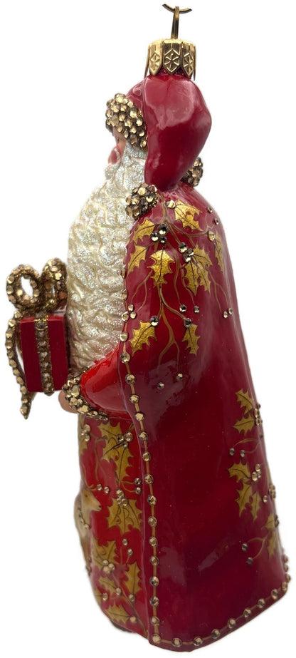 Patricia Breen 2014 Santa for Yaly Red Gold Holly Reindeer Ornament 34406