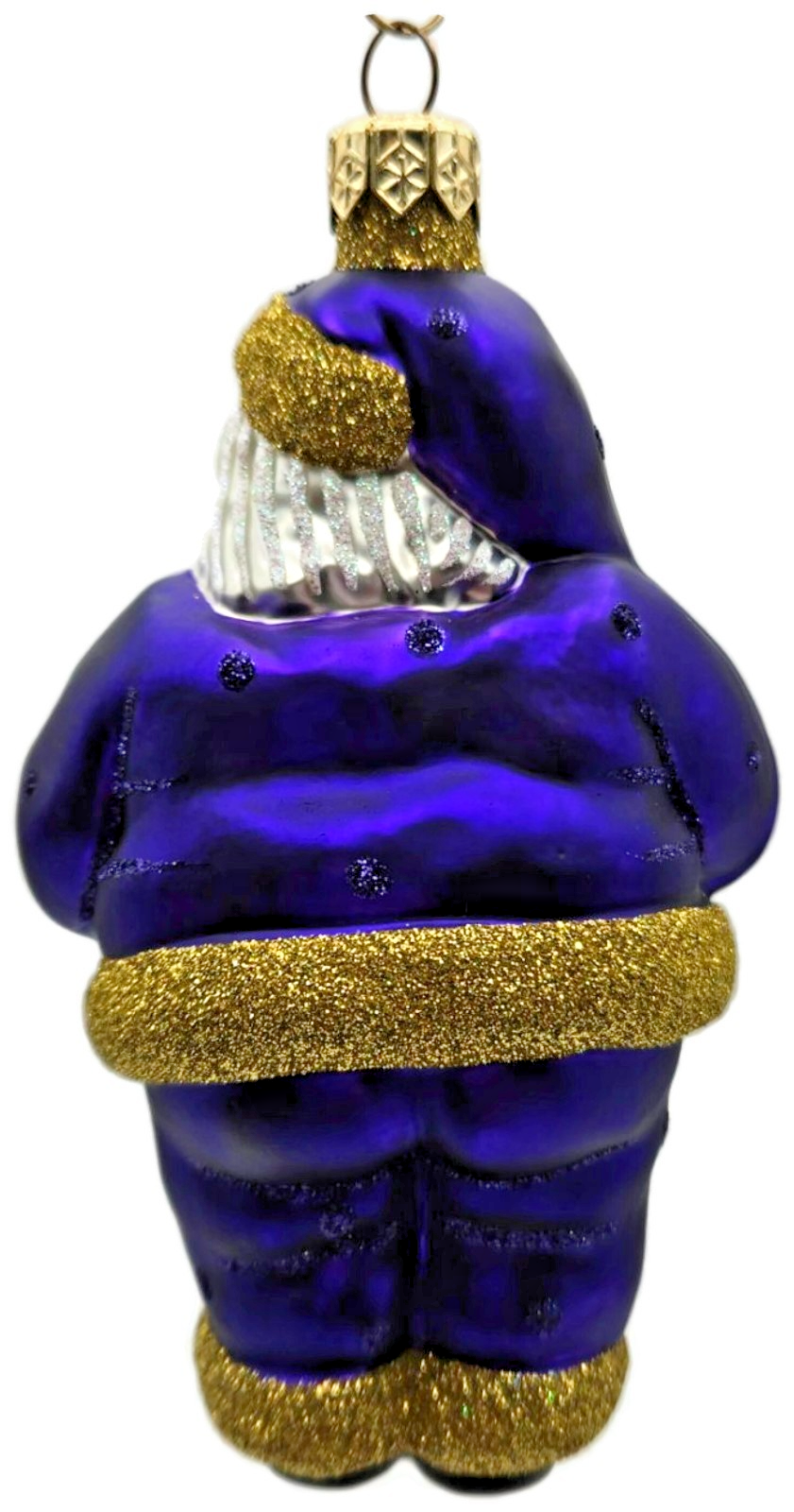 Patricia Breen HO HO HO Purple Gold Santa Glittered Dots Christmas Ornament 98174