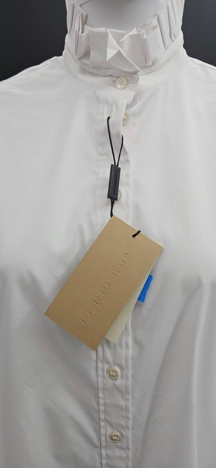 Burberry London Women's White Ruffle Collar Cuff Cotton Button Up Shirt US 6 NWT13
