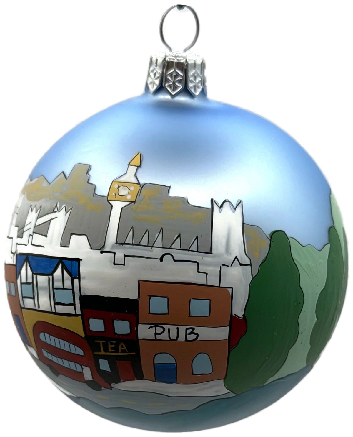 England Castle Horse Carriage Blue Hand Painted Glass Christmas Ornament2
