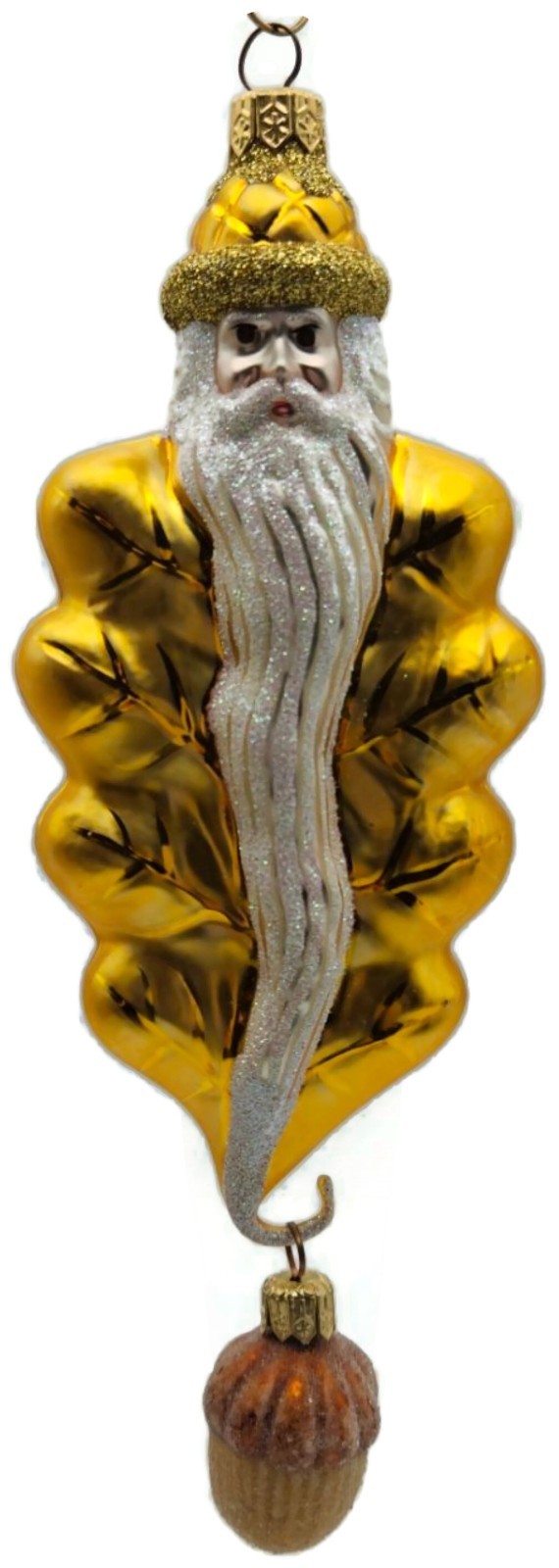 Patricia Breen Oak Leaf Santa Gold Glitter Acorn 2 Part Christmas Ornament 97320