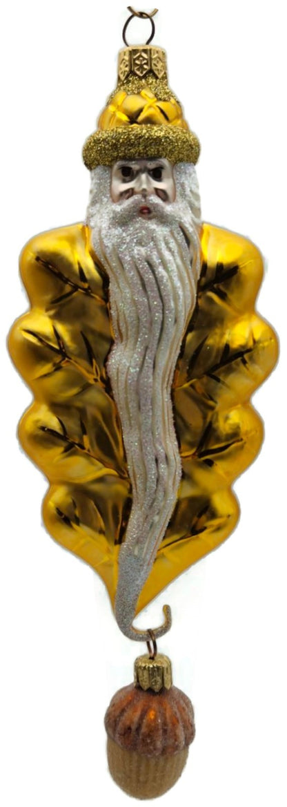 Patricia Breen Oak Leaf Santa Gold Glitter Acorn 2 Part Christmas Ornament 97320