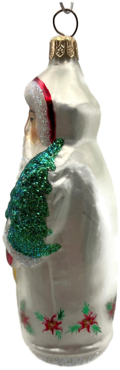 Christopher Radko Poinsettia Santa White Glass Christmas Ornament 1993 91-038-12