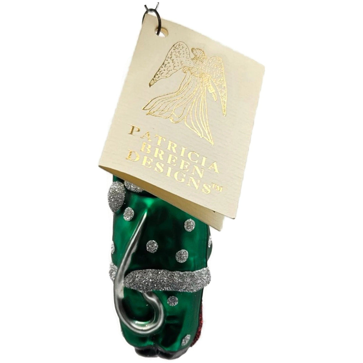 Patricia Breen Festive Mouse Green Silver Dots Glass Christmas Ornament 9611A9