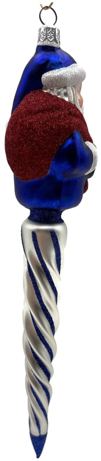 Patricia Breen Spiraling Santa Claus Blue White Christmas Drop Ornament 96463