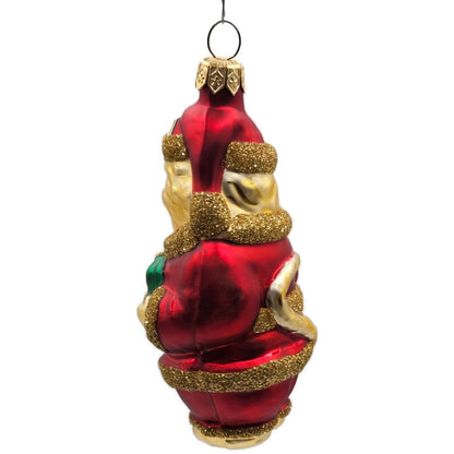Patricia Breen Santa Paws Red Gold Trim Green Gift Christmas Tree Ornament 95368