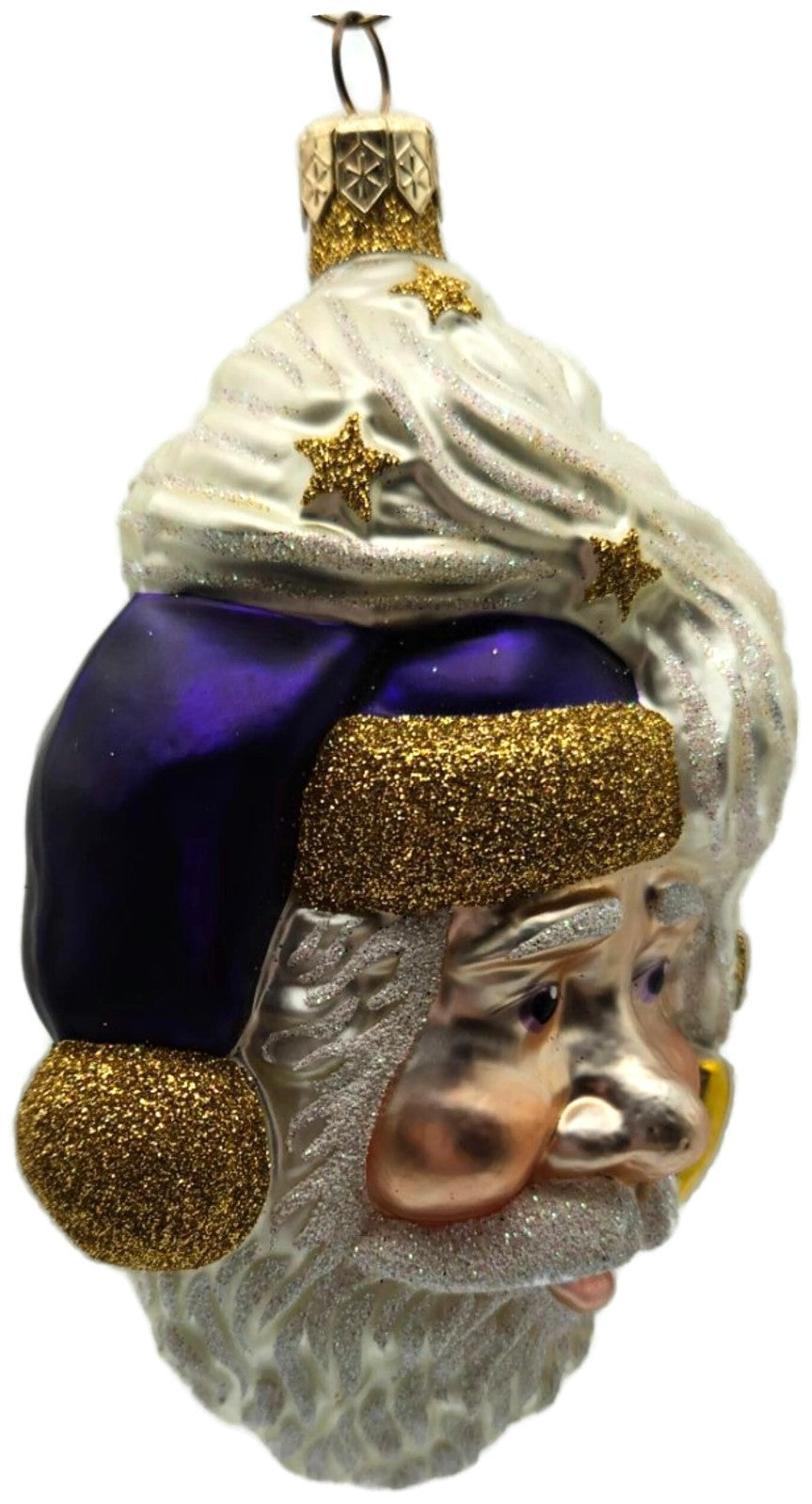 Patricia Breen Merry Olde Elf Purple Santa Head Stars Christmas Ornament 98292