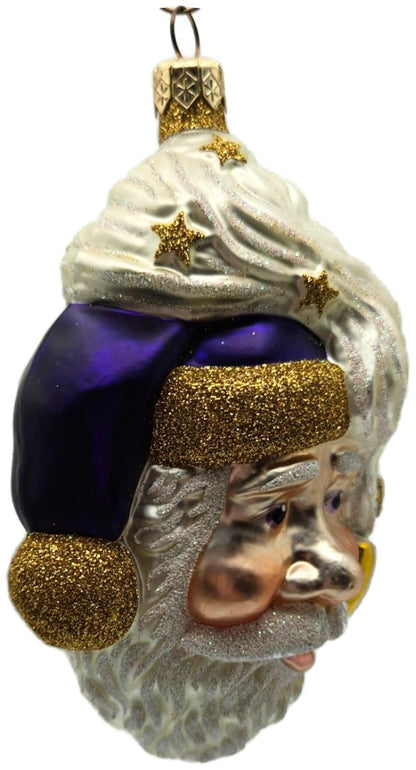 Patricia Breen Merry Olde Elf Purple Santa Head Stars Christmas Ornament 98292