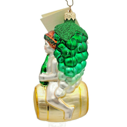 Patricia Breen A Jug of Wine and Thee Grapes Gold Barrel Christmas Ornament 98241