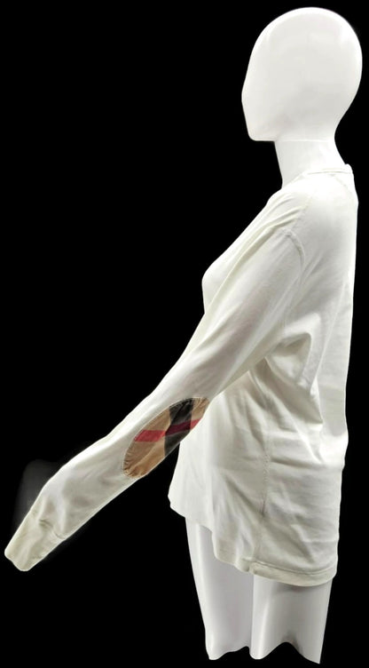 Burberry Brit Check Elbow Patch White Long Sleeve Top T Shirt Pullover Small6