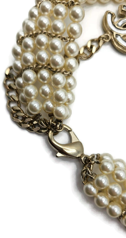 Chanel Paris Bombay 12A Pearl Camellia Necklace Belt Gold Tone 2012 w/ Box4