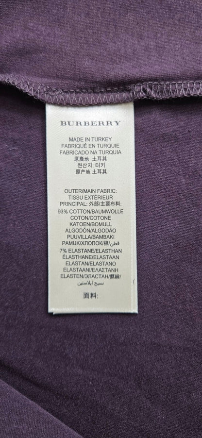 Burberry Brit Dark Black Currant Check Cuff Scoop Neck Top Medium NWT10