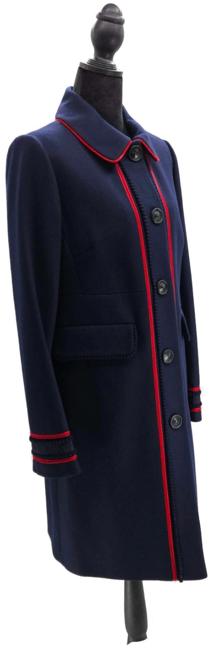 Boden Edith Trim Detail Coat Lined Navy Blue Woolblend Long Sleeve Womens Size 67