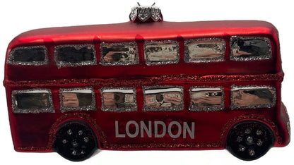 St Nicholas Square London Double Decker Bus Red Glass Christmas Ornament5