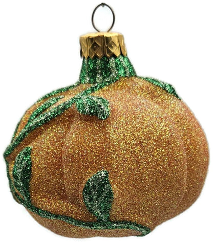 Vintage Pumpkin & Vine Orange Green Glitter Blown Glass Fall Christmas Ornament5