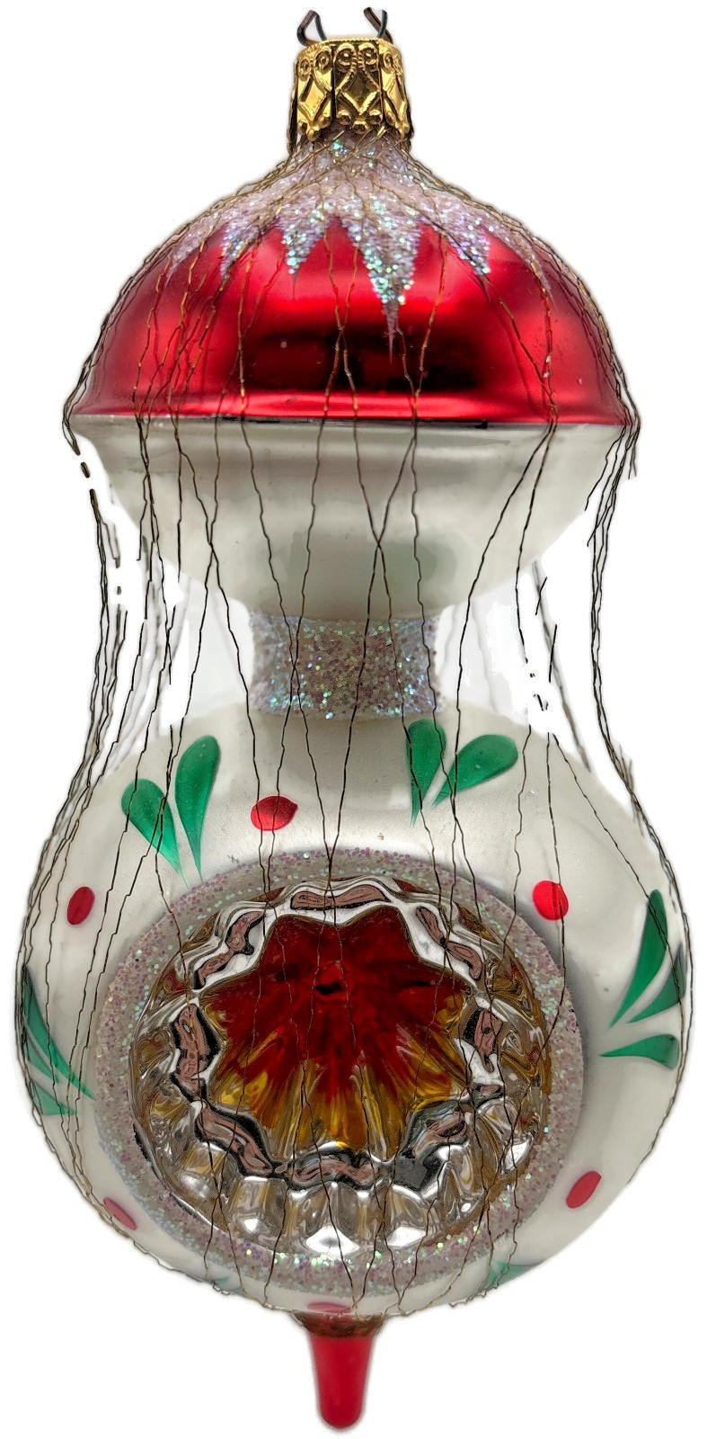 Inge-Glas Red Silver Wire Wrapped Double Reflector Finial Christmas Ornament0