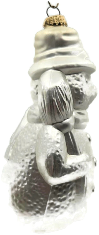 Silver Snowman With Broom Figural Glass Christmas Ornament 6.256