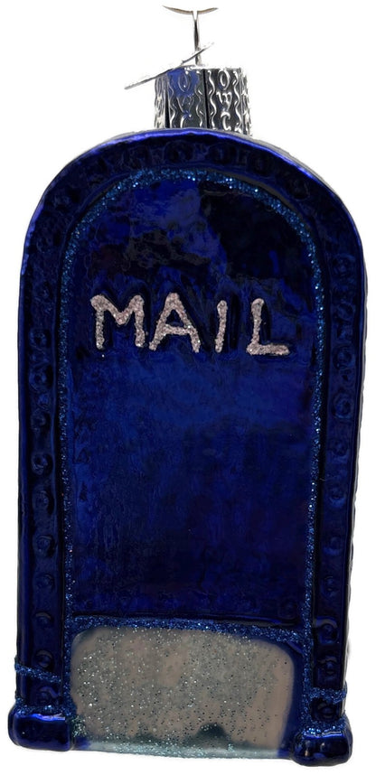 Old World Christmas Mail Box Blue Postal Glass Christmas Ornament OWC 360943
