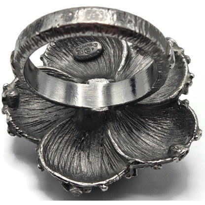 CHANEL 13PCamellia CC Flower Ring Black Enamel Crystal Ruthenium EU 54 US 7 Box5