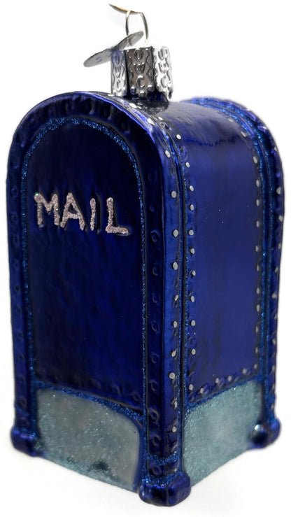Old World Christmas Mail Box Blue Postal Glass Christmas Ornament OWC 360944