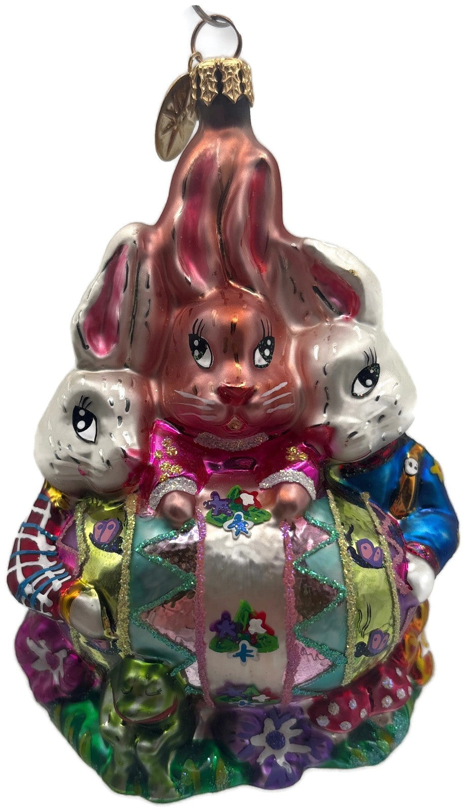 Christopher Radko 2001 Triple Treasure Easter Bunnies Glass Ornament 01 0478 00