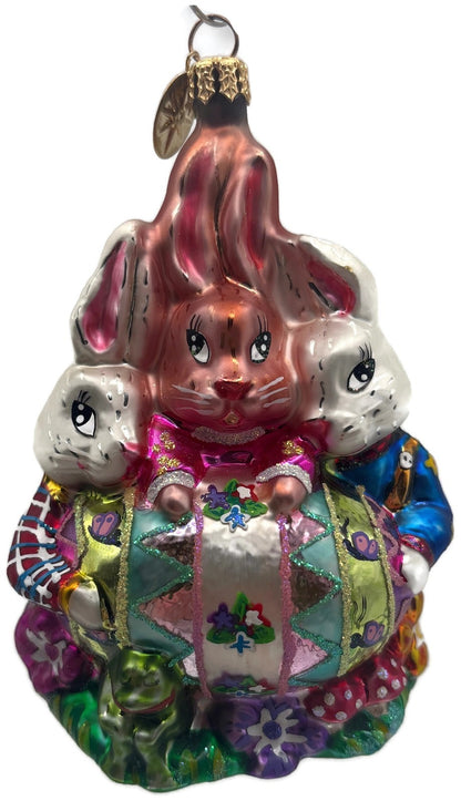 Christopher Radko 2001 Triple Treasure Easter Bunnies Glass Ornament 01 0478 00