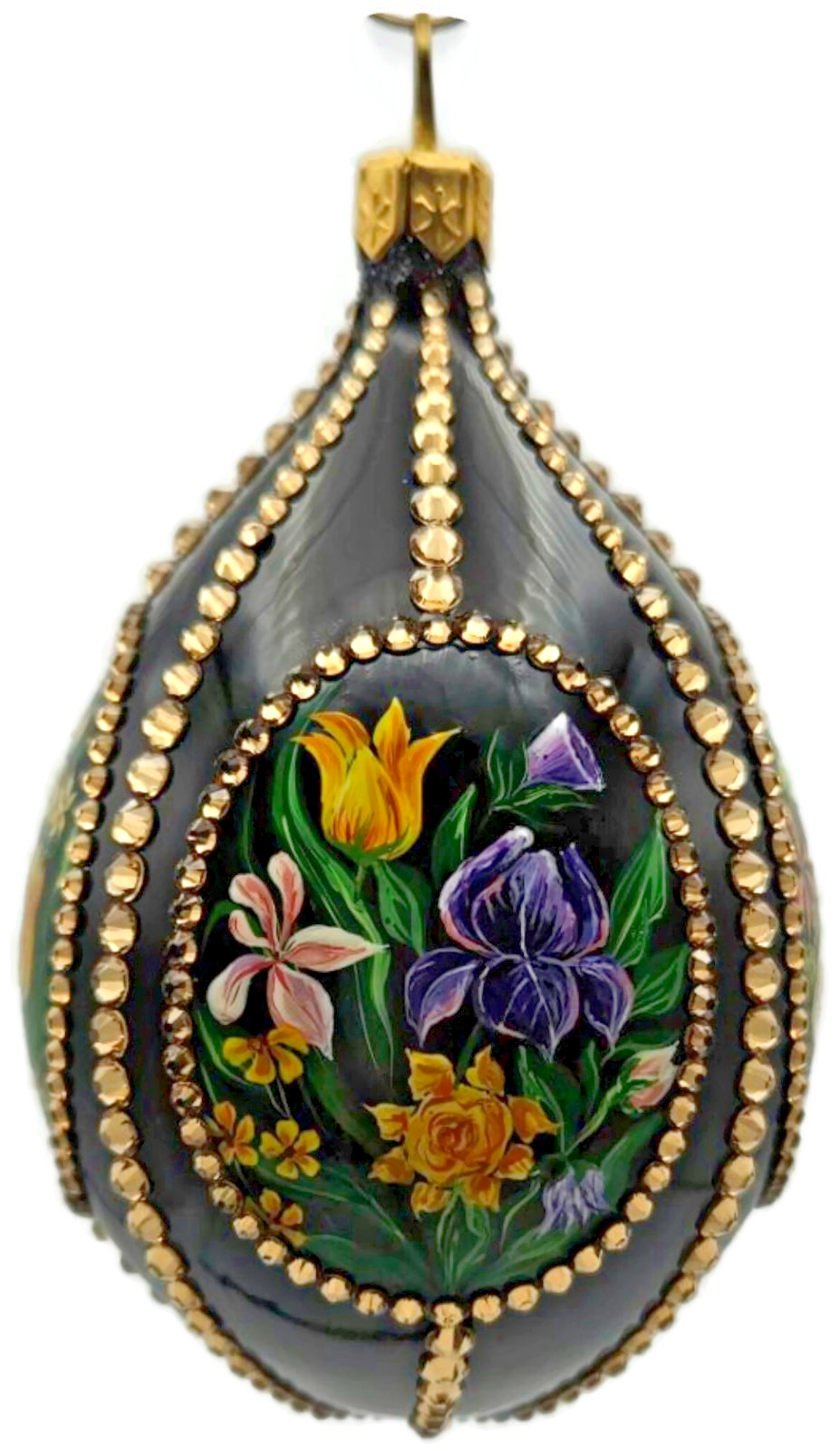 Patricia Breen Medium Egg Spring 1610 Jeweled Black Floral Easter Ornament 33142