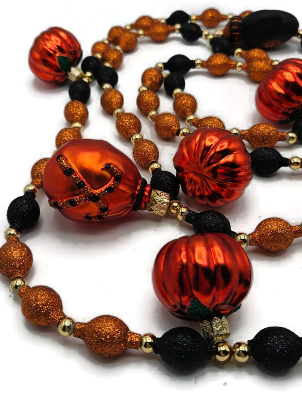 Patricia Breen Halloween Garland Pumpkins Mittens Glitter Glass OOAK  2000CO5