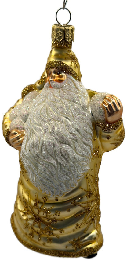 Patricia Breen Snowball Santa Gold Snowflakes Glass Christmas Tree Ornament 22563