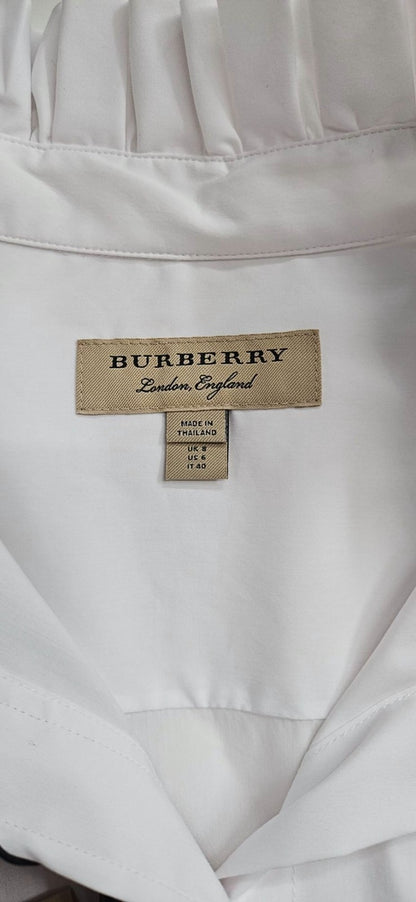 Burberry London Women's White Ruffle Collar Cuff Cotton Button Up Shirt US 6 NWT12