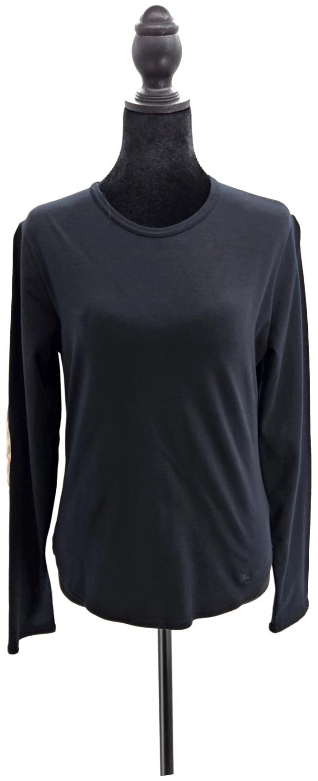 Burberry London Black Check Elbow Patch Long Sleeve Top Women's Large NWT0