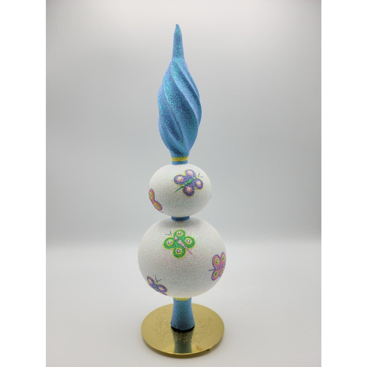 Patricia Breen Butterfly Finial 2 Ball Spring Glass Christmas Tree Topper 9900WA10