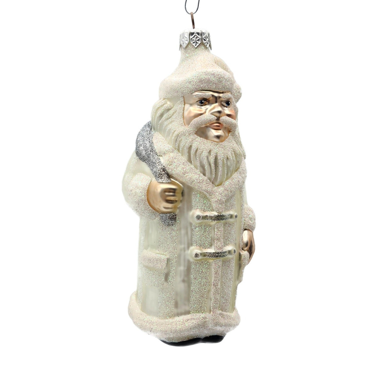 Patricia Breen Striped Santa Pearl Silver Bag Glittered Christmas Ornament 95501