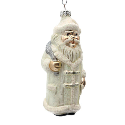 Patricia Breen Striped Santa Pearl Silver Bag Glittered Christmas Ornament 95501