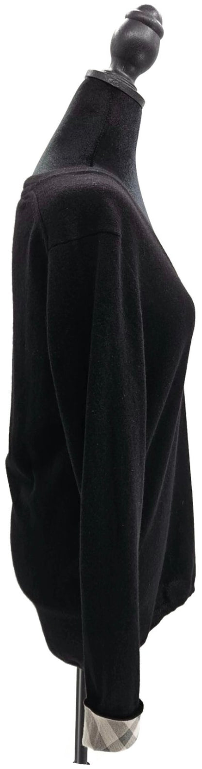 Burberry Brit Cashmere V Neck Sweater Black Plaid Check Cuff Pullover Sz Medium6