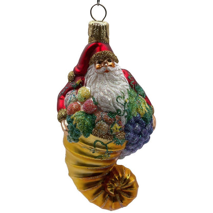 Patricia Breen Plymouth Santa Gold Fruits Fall Glass Christmas Ornament 22192
