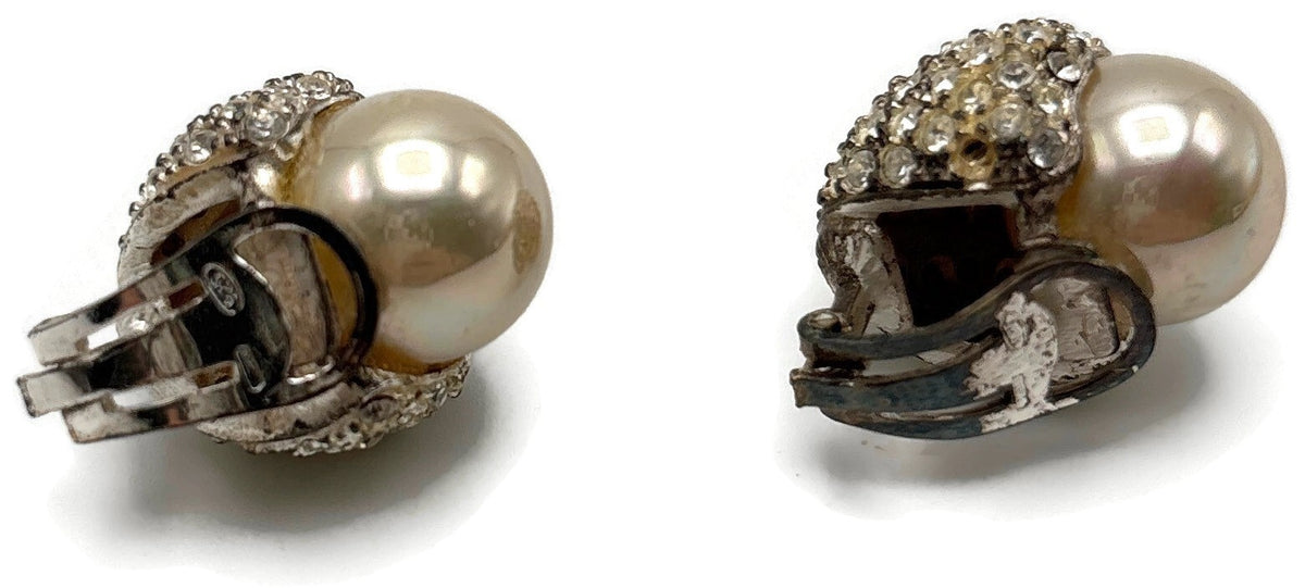 Ultima Edizione 925 Sterling Silver Pearl CZ Rhinestone Clip On Earrings Signed6