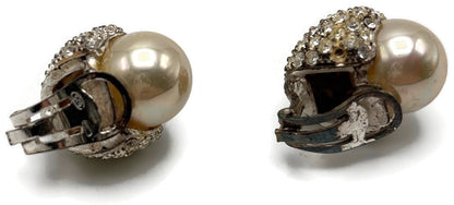 Ultima Edizione 925 Sterling Silver Pearl CZ Rhinestone Clip On Earrings Signed6