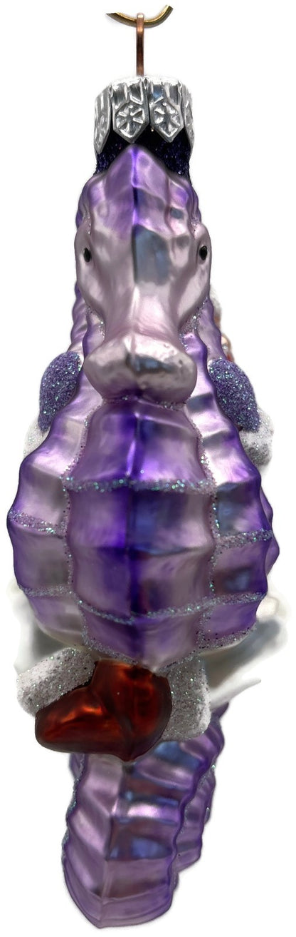 Patricia Breen Hi Ho Santa Purple Pearl Seahorse Glass Christmas Ornament 99145