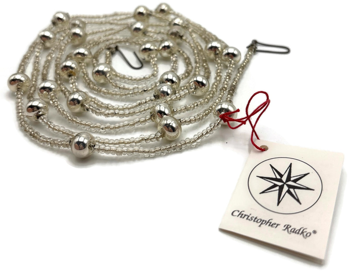 Christopher Radko Vintage Silver Mercury Glass Beaded Christmas Garland 70" Tag2