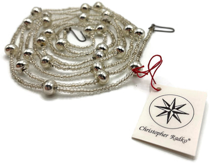 Christopher Radko Vintage Silver Mercury Glass Beaded Christmas Garland 70" Tag2