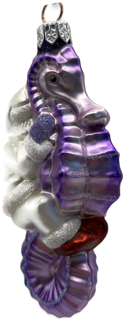 Patricia Breen Hi Ho Santa Purple Pearl Seahorse Glass Christmas Ornament 99144