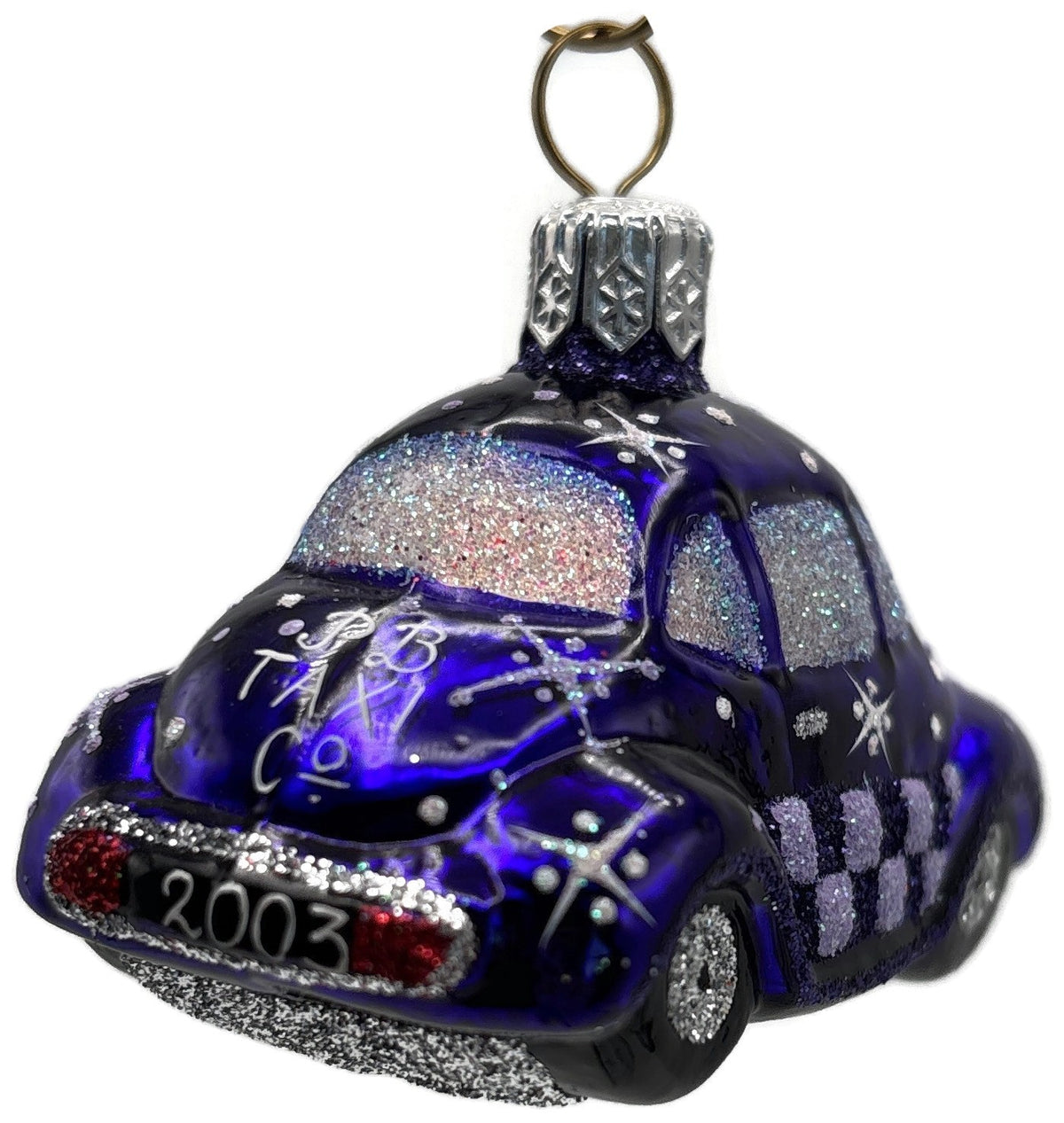 Patricia Breen Miniature Taxi Purple Snowflakes Christmas Ornament Signed 96316