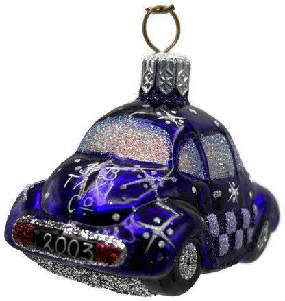 Patricia Breen Miniature Taxi Purple Snowflakes Christmas Ornament Signed 96316