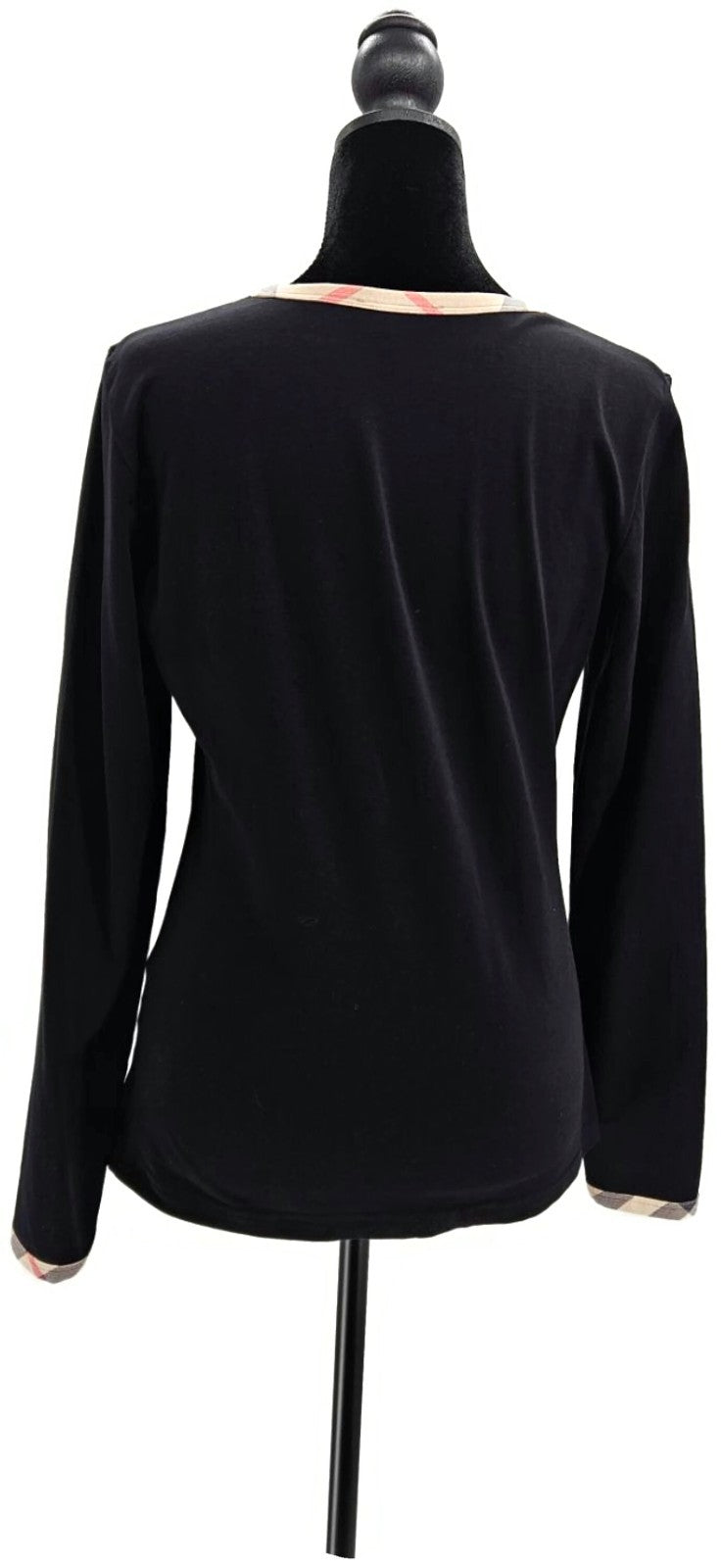 Burberry London Black Check Trim Cotton Long Sleeve Top Women's Medium4