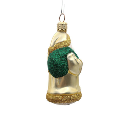 Patricia Breen Miniature Santa and Teddy Gold Green Sack Christmas Ornament 99536